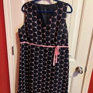 Straight stylish midi navy & pink v neck dress with zipper